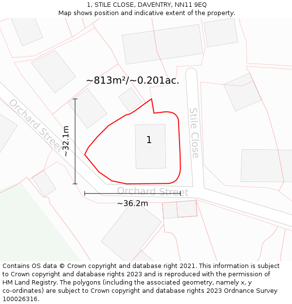 1, STILE CLOSE, DAVENTRY, NN11 9EQ: Plot and title map