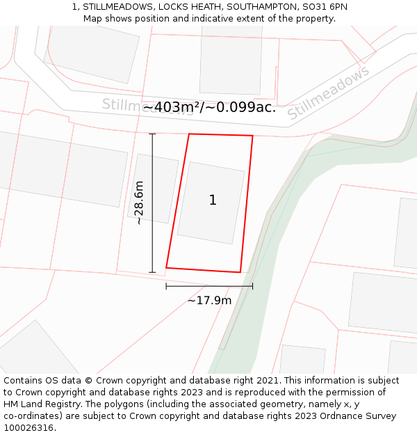 1, STILLMEADOWS, LOCKS HEATH, SOUTHAMPTON, SO31 6PN: Plot and title map