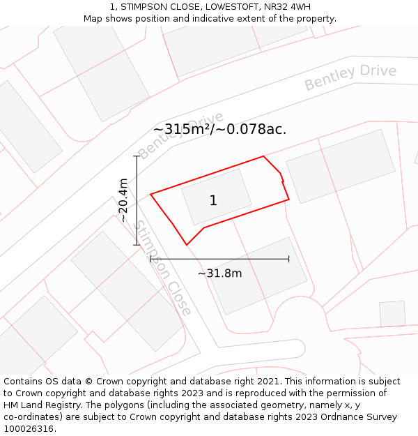 1, STIMPSON CLOSE, LOWESTOFT, NR32 4WH: Plot and title map