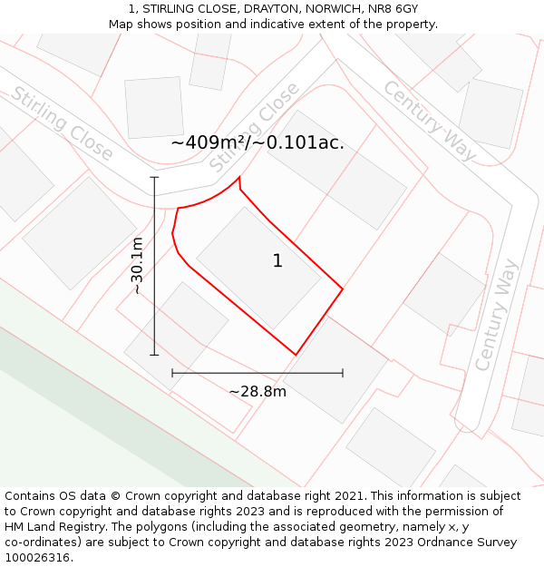 1, STIRLING CLOSE, DRAYTON, NORWICH, NR8 6GY: Plot and title map
