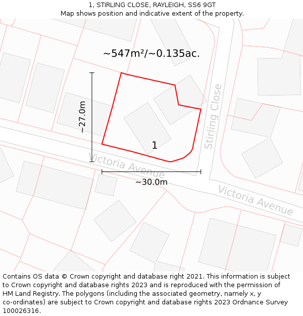 1, STIRLING CLOSE, RAYLEIGH, SS6 9GT: Plot and title map