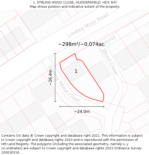 1, STIRLING WOOD CLOSE, HUDDERSFIELD, HD3 3HT: Plot and title map