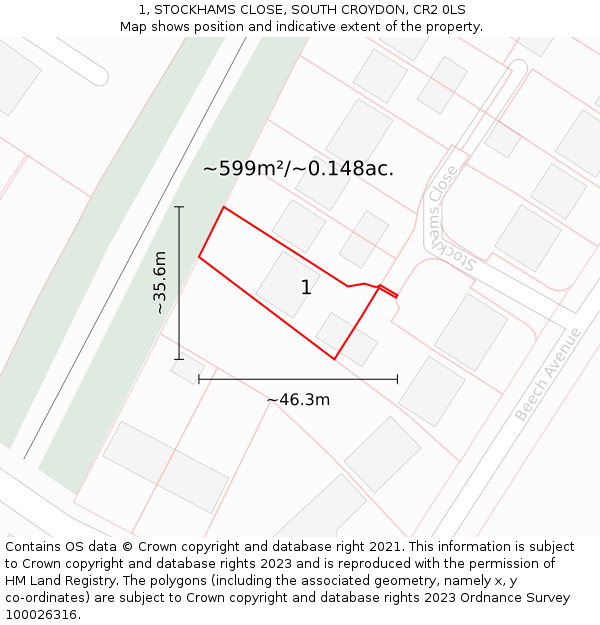 1, STOCKHAMS CLOSE, SOUTH CROYDON, CR2 0LS: Plot and title map
