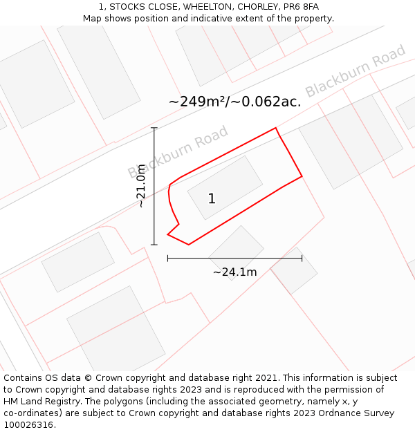 1, STOCKS CLOSE, WHEELTON, CHORLEY, PR6 8FA: Plot and title map