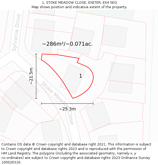 1, STOKE MEADOW CLOSE, EXETER, EX4 5EG: Plot and title map