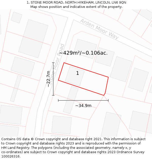1, STONE MOOR ROAD, NORTH HYKEHAM, LINCOLN, LN6 9QN: Plot and title map