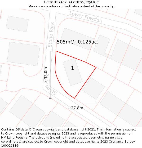 1, STONE PARK, PAIGNTON, TQ4 6HT: Plot and title map