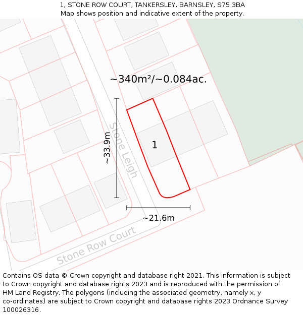 1, STONE ROW COURT, TANKERSLEY, BARNSLEY, S75 3BA: Plot and title map