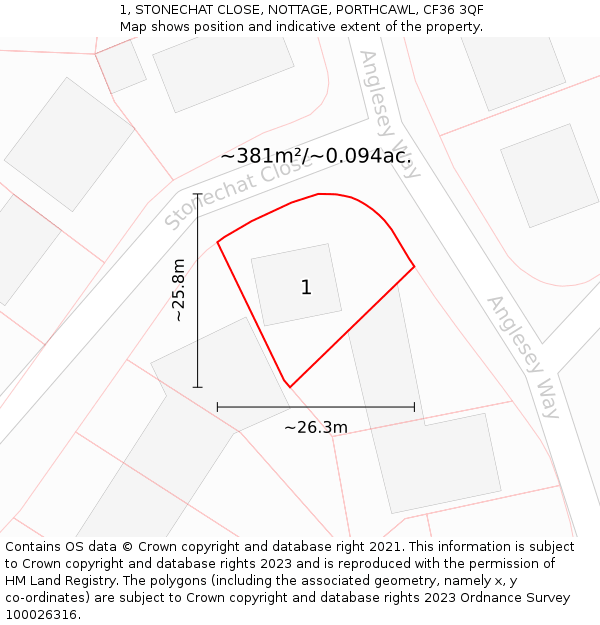 1, STONECHAT CLOSE, NOTTAGE, PORTHCAWL, CF36 3QF: Plot and title map
