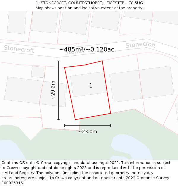 1, STONECROFT, COUNTESTHORPE, LEICESTER, LE8 5UG: Plot and title map