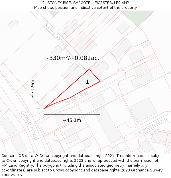 1, STONEY RISE, SAPCOTE, LEICESTER, LE9 4NP: Plot and title map