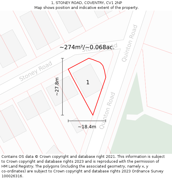 1, STONEY ROAD, COVENTRY, CV1 2NP: Plot and title map