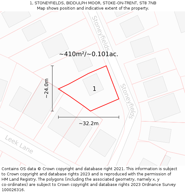 1, STONEYFIELDS, BIDDULPH MOOR, STOKE-ON-TRENT, ST8 7NB: Plot and title map