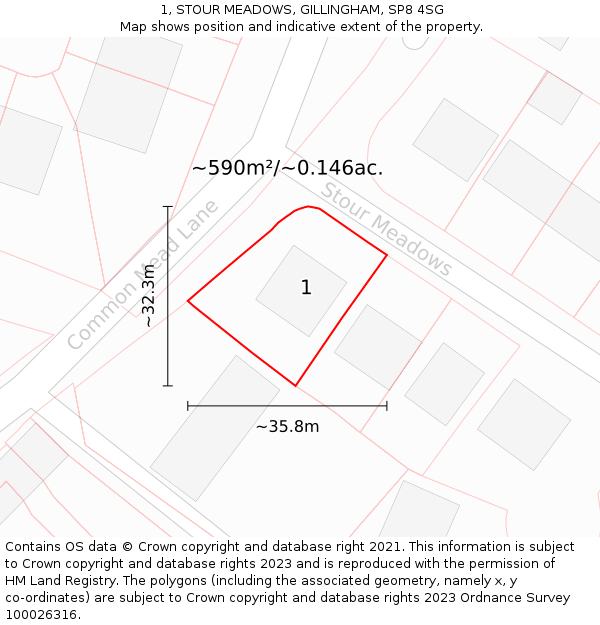 1, STOUR MEADOWS, GILLINGHAM, SP8 4SG: Plot and title map