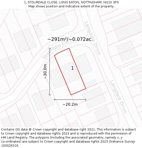 1, STOURDALE CLOSE, LONG EATON, NOTTINGHAM, NG10 3PS: Plot and title map