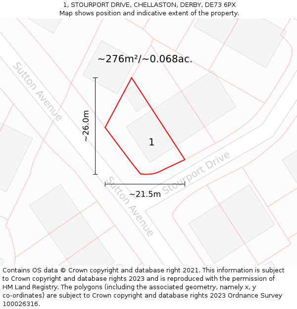 1, STOURPORT DRIVE, CHELLASTON, DERBY, DE73 6PX: Plot and title map