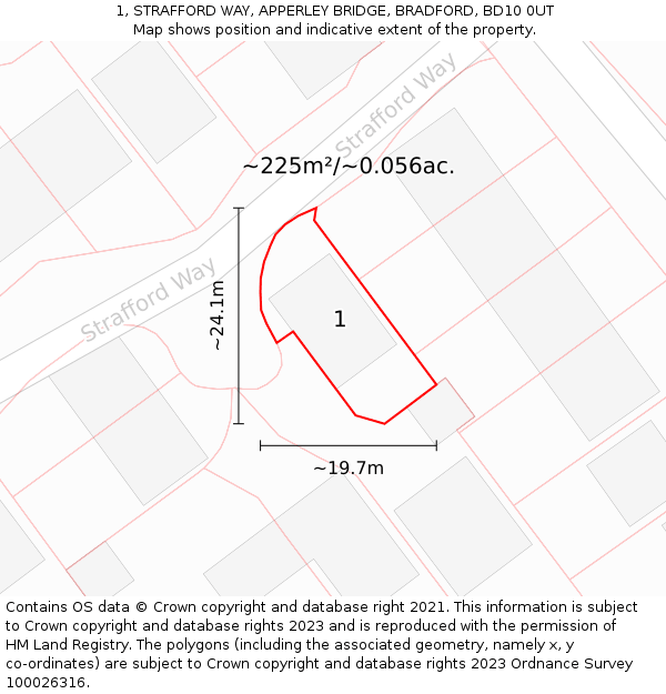 1, STRAFFORD WAY, APPERLEY BRIDGE, BRADFORD, BD10 0UT: Plot and title map