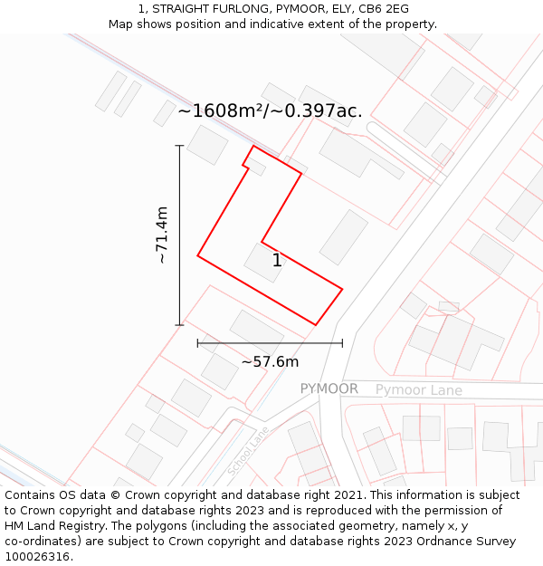 1, STRAIGHT FURLONG, PYMOOR, ELY, CB6 2EG: Plot and title map