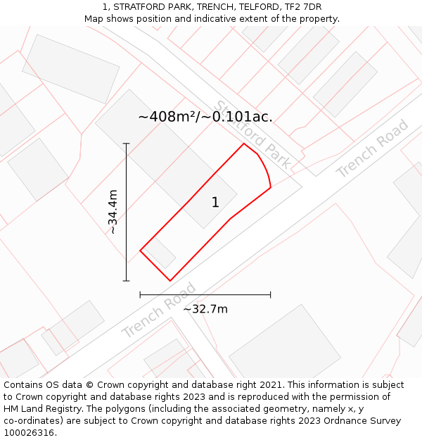 1, STRATFORD PARK, TRENCH, TELFORD, TF2 7DR: Plot and title map
