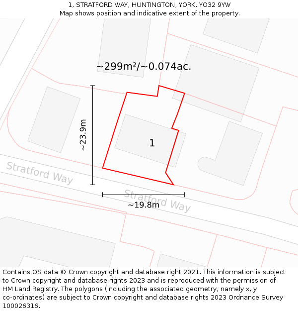 1, STRATFORD WAY, HUNTINGTON, YORK, YO32 9YW: Plot and title map