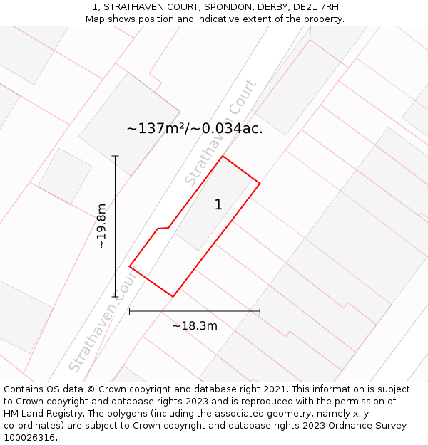 1, STRATHAVEN COURT, SPONDON, DERBY, DE21 7RH: Plot and title map