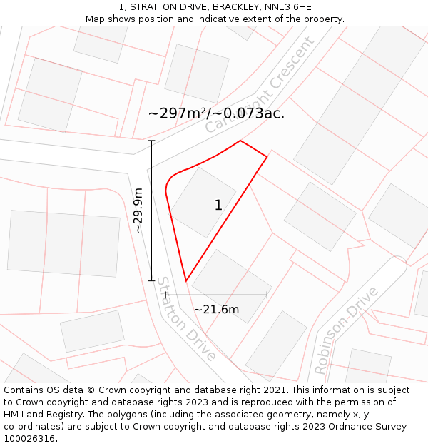 1, STRATTON DRIVE, BRACKLEY, NN13 6HE: Plot and title map
