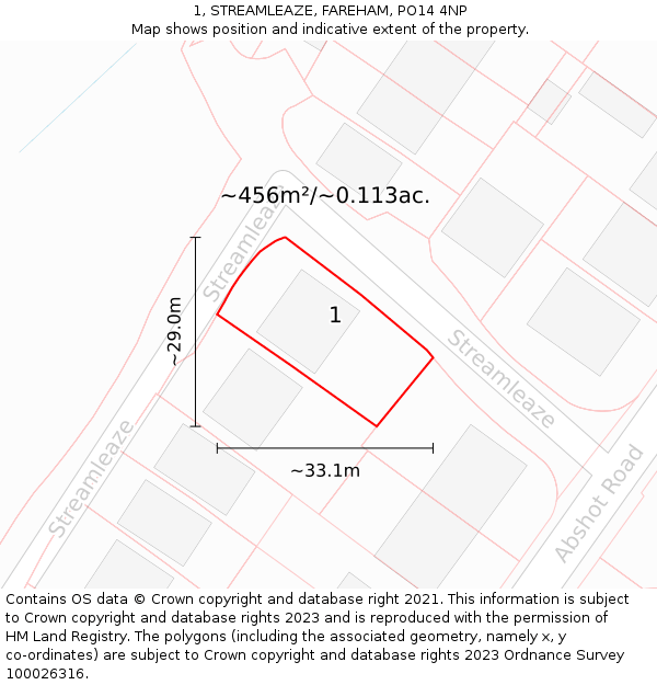 1, STREAMLEAZE, FAREHAM, PO14 4NP: Plot and title map