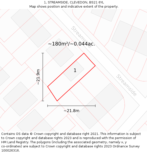 1, STREAMSIDE, CLEVEDON, BS21 6YL: Plot and title map