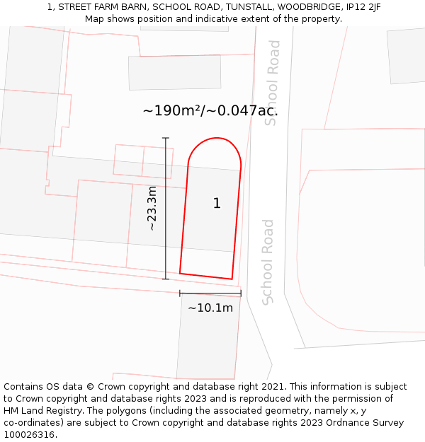 1, STREET FARM BARN, SCHOOL ROAD, TUNSTALL, WOODBRIDGE, IP12 2JF: Plot and title map