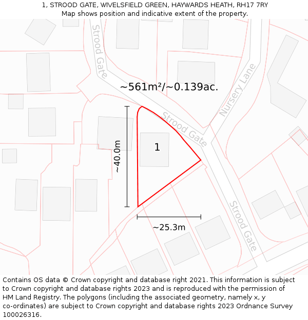1, STROOD GATE, WIVELSFIELD GREEN, HAYWARDS HEATH, RH17 7RY: Plot and title map