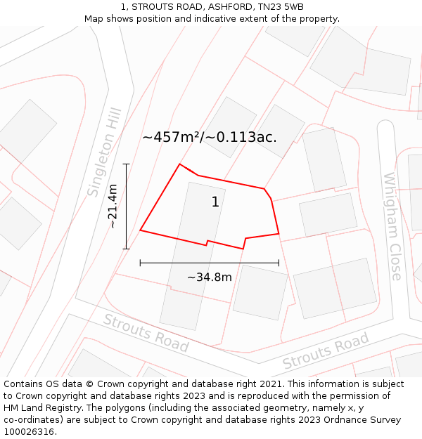 1, STROUTS ROAD, ASHFORD, TN23 5WB: Plot and title map