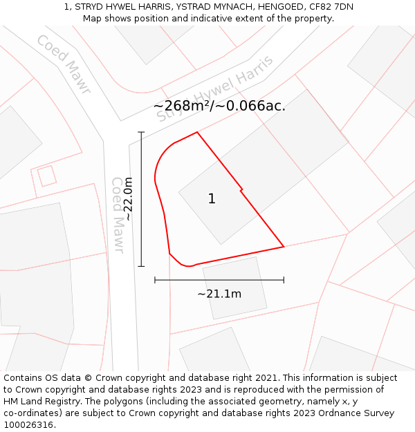 1, STRYD HYWEL HARRIS, YSTRAD MYNACH, HENGOED, CF82 7DN: Plot and title map