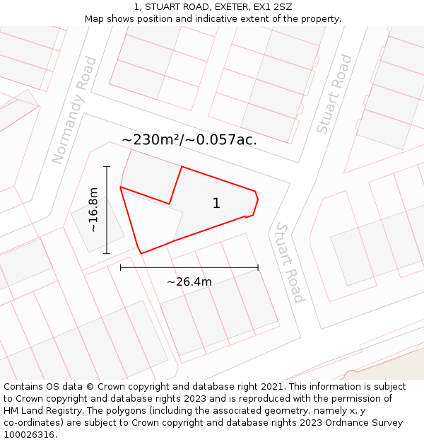 1, STUART ROAD, EXETER, EX1 2SZ: Plot and title map