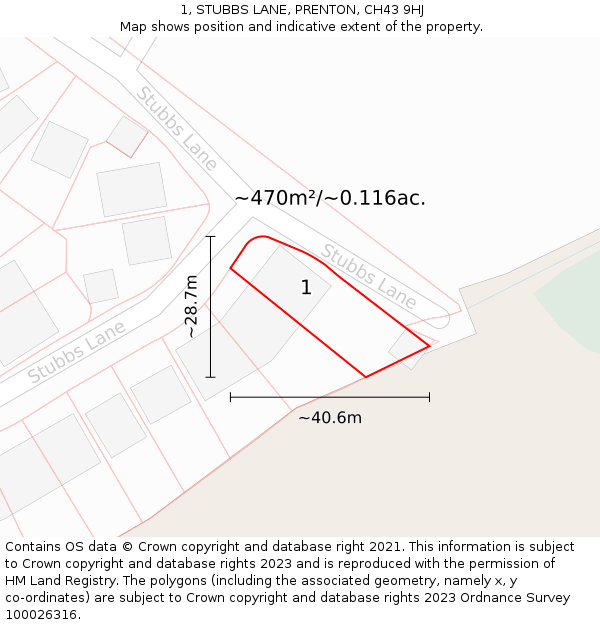 1, STUBBS LANE, PRENTON, CH43 9HJ: Plot and title map