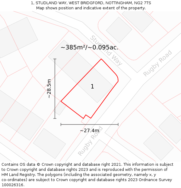 1, STUDLAND WAY, WEST BRIDGFORD, NOTTINGHAM, NG2 7TS: Plot and title map