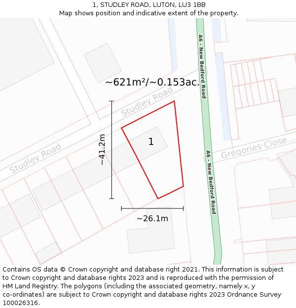 1, STUDLEY ROAD, LUTON, LU3 1BB: Plot and title map