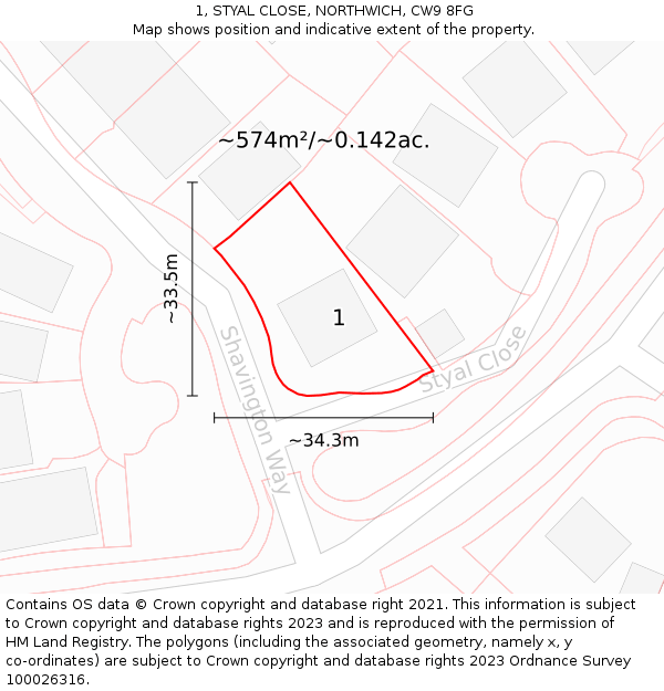 1, STYAL CLOSE, NORTHWICH, CW9 8FG: Plot and title map