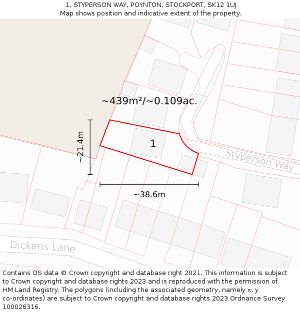 1, STYPERSON WAY, POYNTON, STOCKPORT, SK12 1UJ: Plot and title map