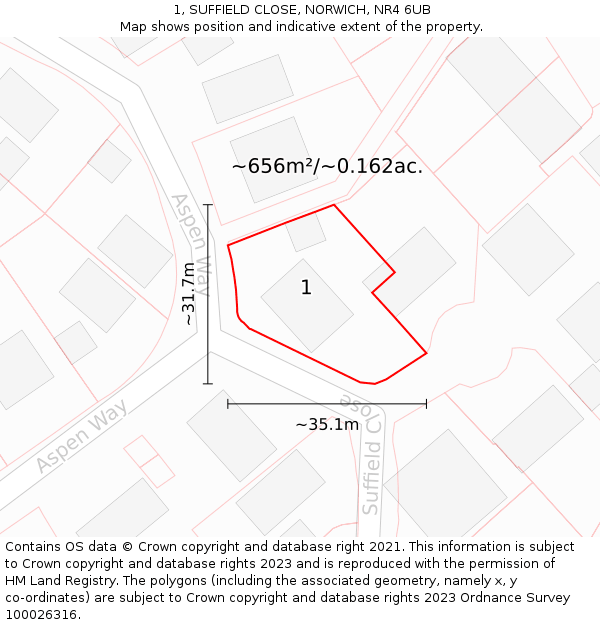 1, SUFFIELD CLOSE, NORWICH, NR4 6UB: Plot and title map