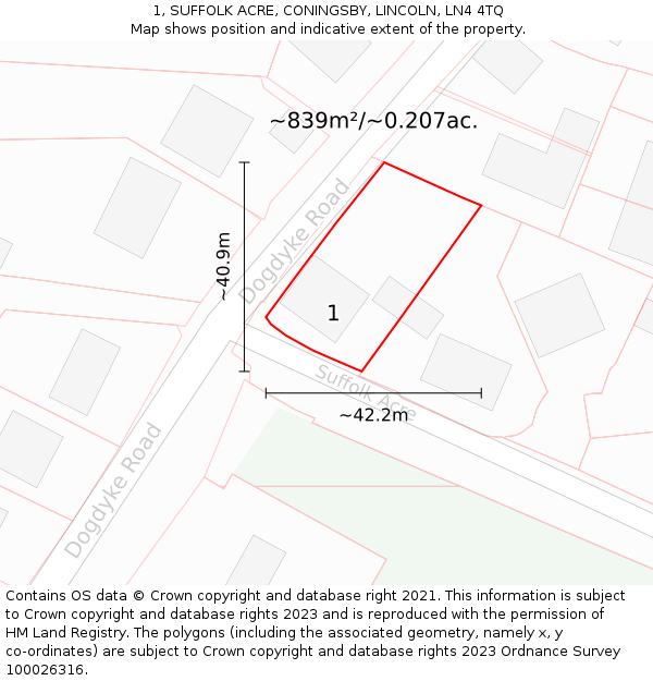 1, SUFFOLK ACRE, CONINGSBY, LINCOLN, LN4 4TQ: Plot and title map