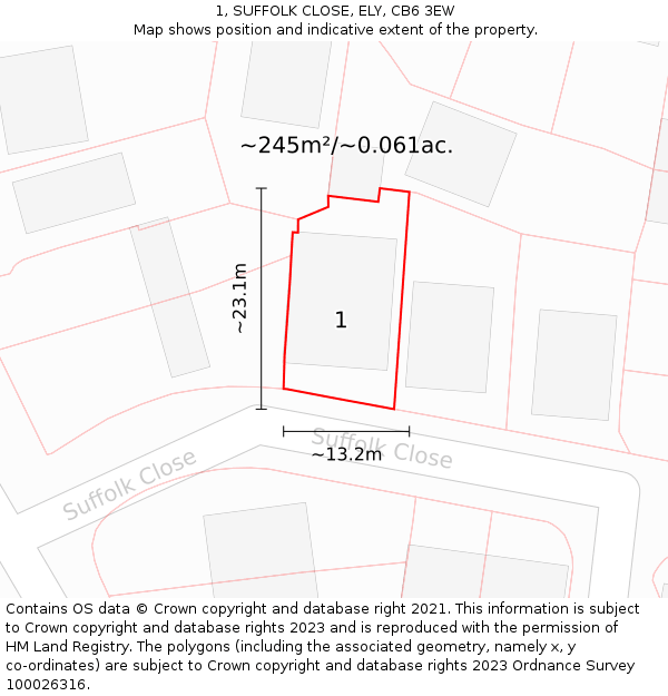 1, SUFFOLK CLOSE, ELY, CB6 3EW: Plot and title map