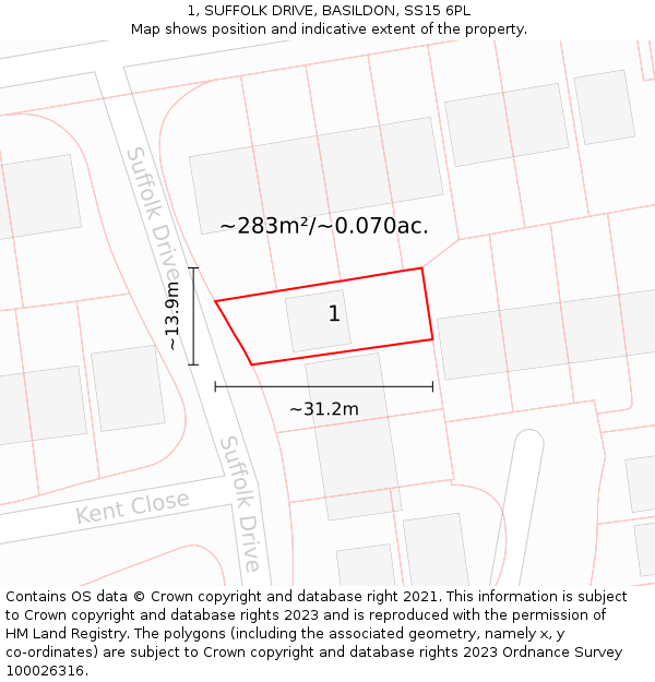 1, SUFFOLK DRIVE, BASILDON, SS15 6PL: Plot and title map