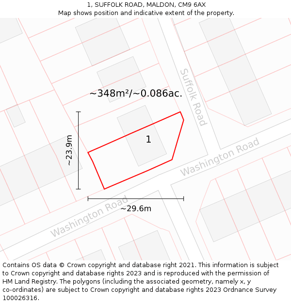 1, SUFFOLK ROAD, MALDON, CM9 6AX: Plot and title map