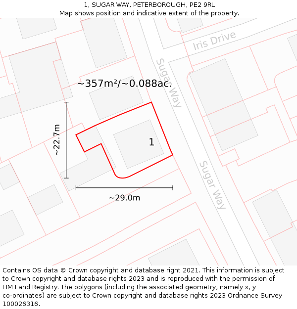 1, SUGAR WAY, PETERBOROUGH, PE2 9RL: Plot and title map