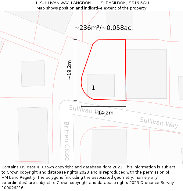 1, SULLIVAN WAY, LANGDON HILLS, BASILDON, SS16 6GH: Plot and title map