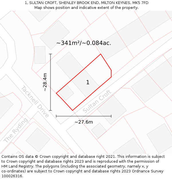 1, SULTAN CROFT, SHENLEY BROOK END, MILTON KEYNES, MK5 7FD: Plot and title map