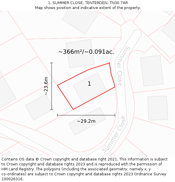 1, SUMMER CLOSE, TENTERDEN, TN30 7AR: Plot and title map