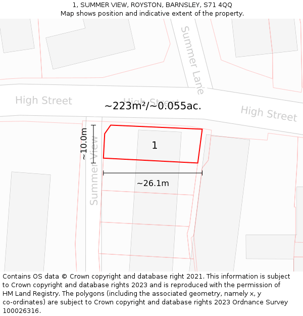 1, SUMMER VIEW, ROYSTON, BARNSLEY, S71 4QQ: Plot and title map