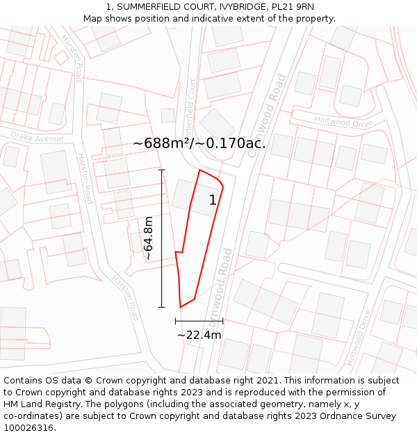 1, SUMMERFIELD COURT, IVYBRIDGE, PL21 9RN: Plot and title map