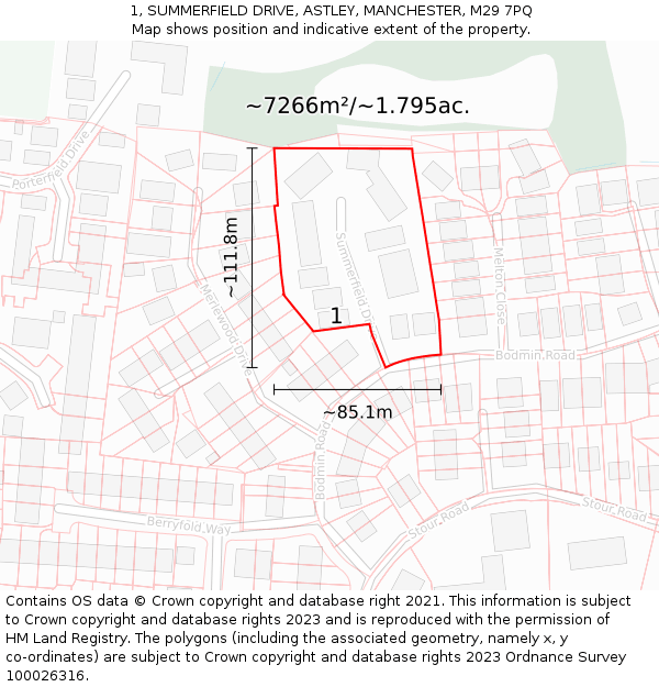 1, SUMMERFIELD DRIVE, ASTLEY, MANCHESTER, M29 7PQ: Plot and title map